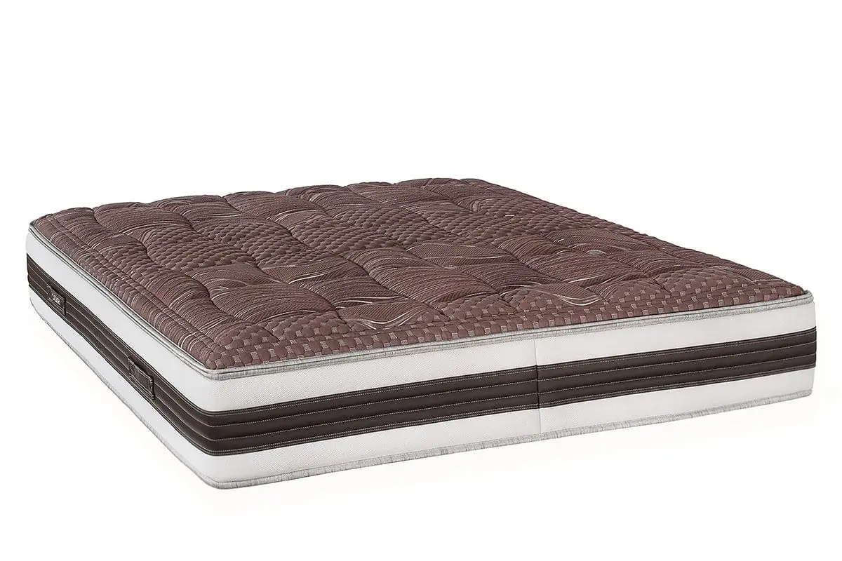 Saltea Cadar Pocket Memory Chocolate cu husă maronie matlasată și bordură albă cu benzi ciocolatii